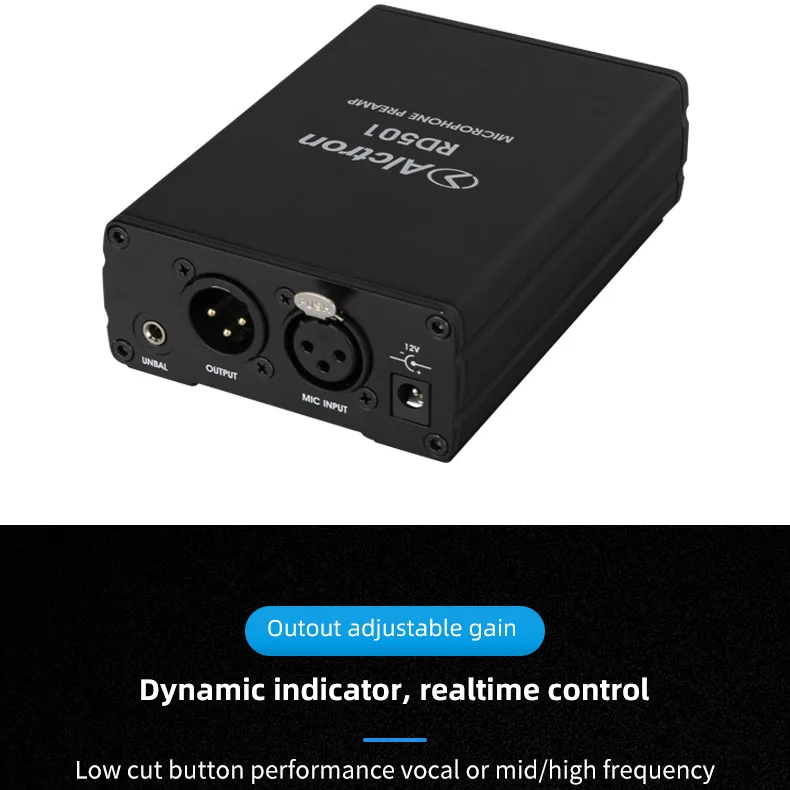 Alctron RD501 multifunction single channel microphone preamp for recording,within phase switch,48V phantom power,low cut switch