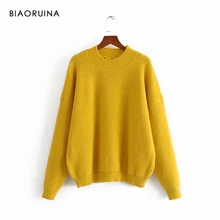 BIAORUINA, 3 цвета, Женский однотонный Повседневный вязаный свитер, женский модный шикарный высококачественный пуловер, корейский стиль, сохраняющий тепло, свитера