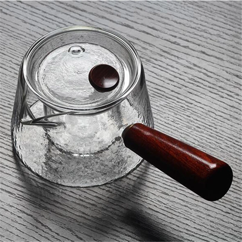 Термостойкий стеклянный кувшин с деревянной ручкой и узором «молоток», боковые ручки для приготовления чайника, цветочного чайника, устойчивый боковой квадратный горшок