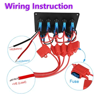 

5 Gang Rocker switch Panel Boat Marine LED Voltmeter Trucks Multi-function