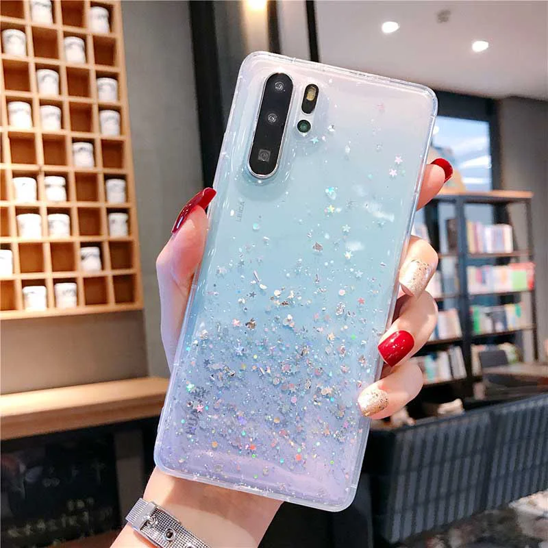 Мягкий силиконовый чехол для Huawei Mate 10 20 P10 P20 P30 Pro honor V 20 Pro 10 8X9 10 Nova 3i 3 4 Блестящие Блестки пайетки крышка - Цвет: Clear