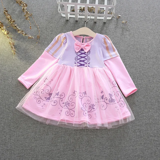 Платье для девочек; Детские платья Рапунцель для девочек; платье Русалочки; платье Белоснежки для маленьких девочек; платье принцессы Софии; Рождественский Костюм - Цвет: Pink