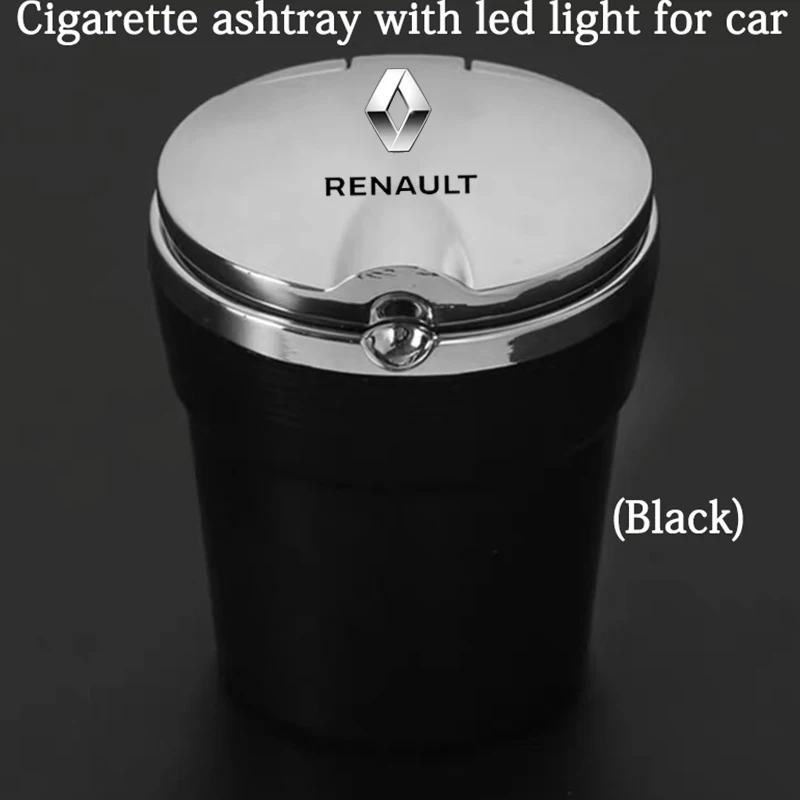 Cenicero con luz LED azul para coche, accesorio con revestimiento de Metal para r protector antipolvo para renault clio captur megane 2