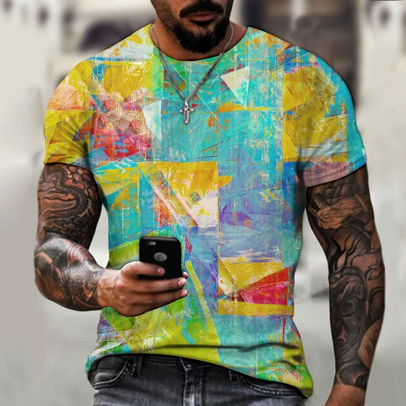 Colorful 3d graffiti printing men's T-shirt fashion tops 2021 summer casual breathable retro style cost-effective summer T-shirt
