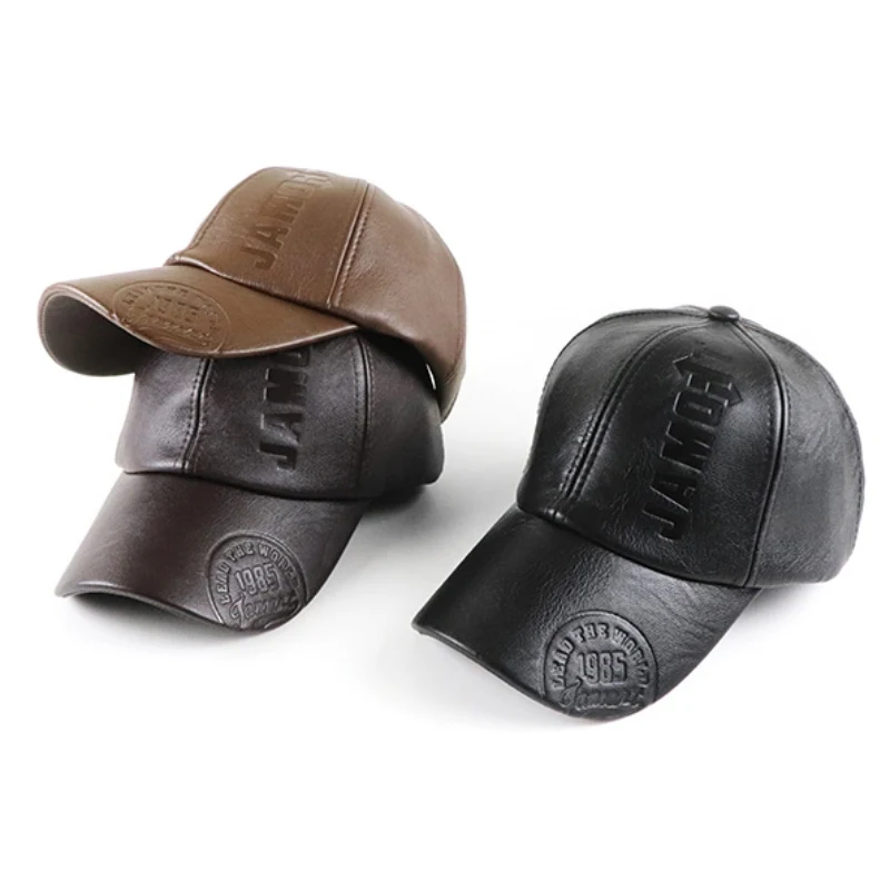 

Autumn Winter Cap PU Leather Baseball Cap Casual Men Snapback Hat Adjustable Men's Trucker Cap Outdoor Sports Driving Sun Hat