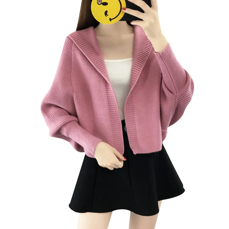 Best Price 2019 autumn New Casual Knitted Cardigans Women fashion Hooded Loose Long Sleeve Short Sweater Women