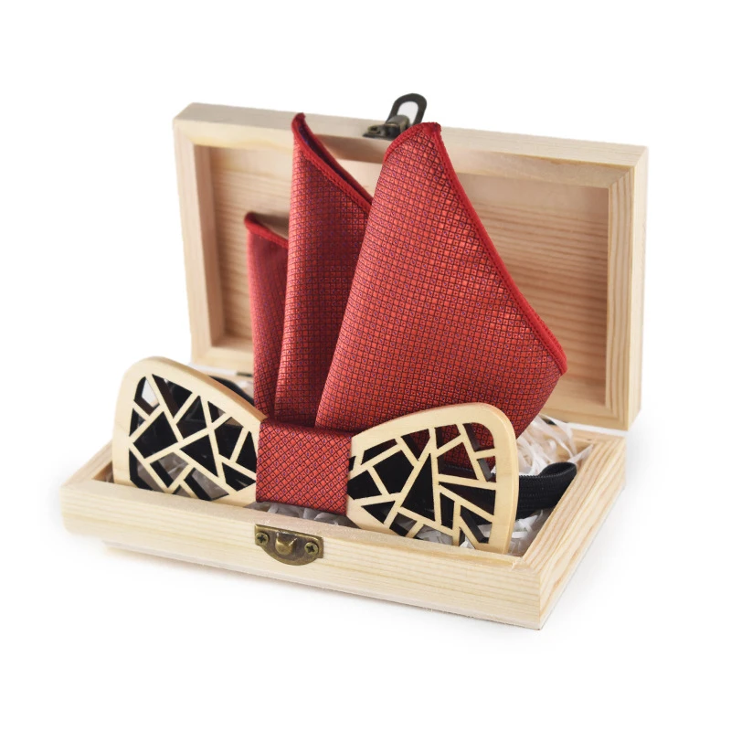 

dropshipping accesorios para hombre wedding custom diy engraved maple wood butterfly bow tie set with kerchief case