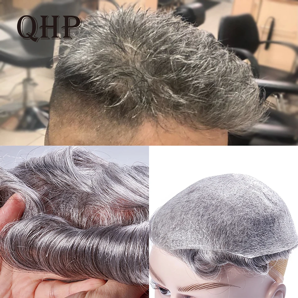 QHP тонкой кожи 0,02-0,03 мм шиньон для мужчин ручной работы парик 8x10 дюймов, Remy(Реми), индийские человеческие системы замещения волос мужские парик