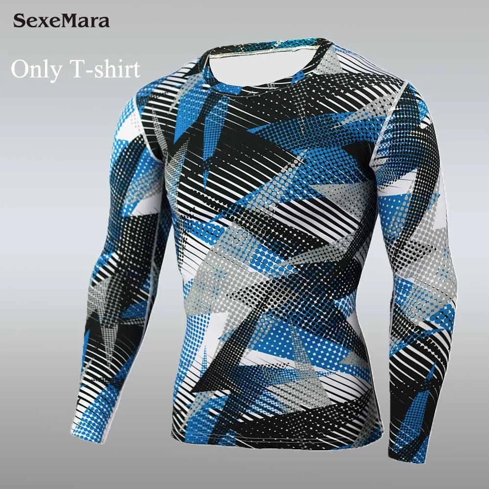 Only T-shirt Новинка, компрессионный спортивный костюм, трико для фитнеса, камуфляжный комплект для бега, футболка, леггинсы, мужская спортивная одежда, спортивный костюм для спортзала, комплект рубашек - Цвет: Only T-shirt