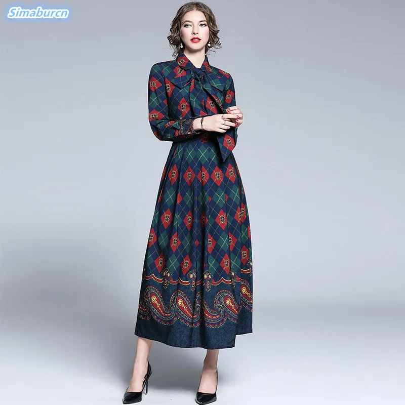 

Autumn Evening Party Printed Dress Women Casual Ladies Long Sleeve Christmas Winter Loose Long Dresses Female 2XL Plus Size 2019
