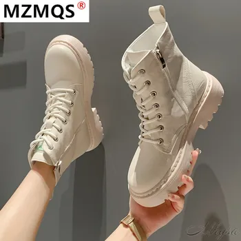 melhor 2020 Botas De Tornozelo De Couro Macio Mulheres Plataforma Da Motocicleta Botas Femininas Outono Inverno Botas Casuais Mulher Goth Curto Botas Mujer