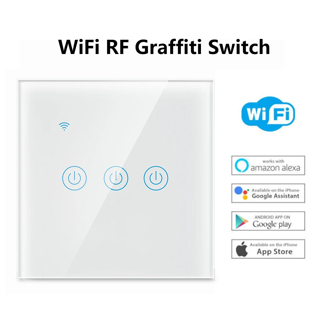 

Smart Light Switch Mobile Phone Remote Control Intelligent Wireless Remote Control Voice Timer Switch EU Standard 1/2/3 Gang