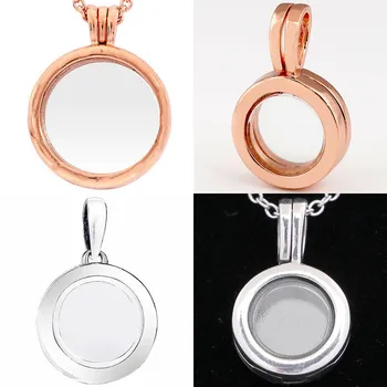 

Rose Gold Round Floating Lockets Sapphire Glass Necklace Pendant Fit Pandora Bracelet DIY Jewelry 925 Sterling Silver Bead Charm