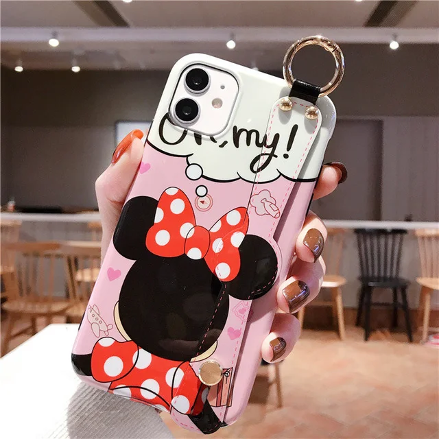 Disney Cartoon Mickey Minnie Mouse Daisy Donald Duck Wrist Strap Lanyard Phone Case For IPhone 12 Pro Max 11 7 8 Plus X XR SE XS Z06