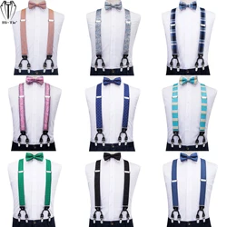 Designer Silk Mens suspenders Set 6 Clips Vintage Men Braces Gold Yellow Red Blue Green White Purple Floral Male Adjustable