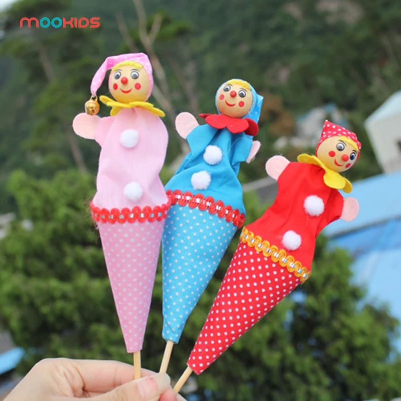 Mookids игрушки для детей Мультяшные детские плюшевые игрушки деревянная Ткань выдвижной клоун улыбающееся лицо пальчиковые куклы игры