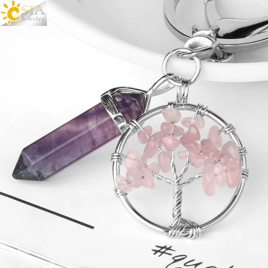 CSJA Natural Stone Fluorite Tree of Life Pendants Keychain Lobster Clasp Key Holder Car Backpack Accessories Unique Jewelry G380 10 Hfd6ca4bd0fe448fa9a9dca70093570947