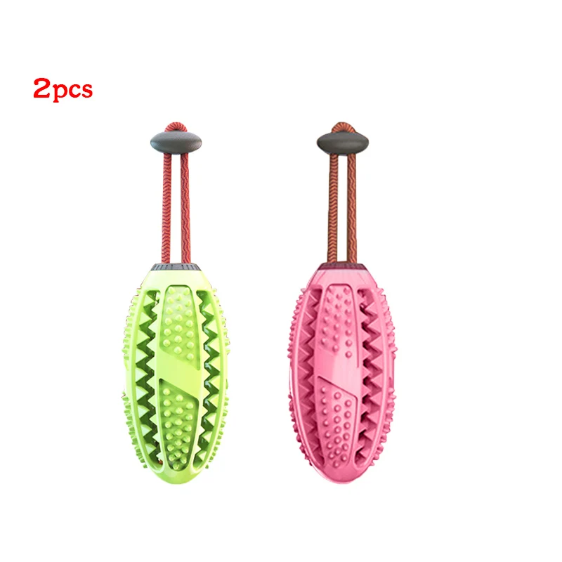2pcs Green Pink Зубная щетка для животных, собак, Интерактивная жевательная игрушка, резиновый шарик для лечения, устойчивый к укусам, чистящая палочка для зубов щенка, игрушки для собак - Цвет: 2pcs Green Pink