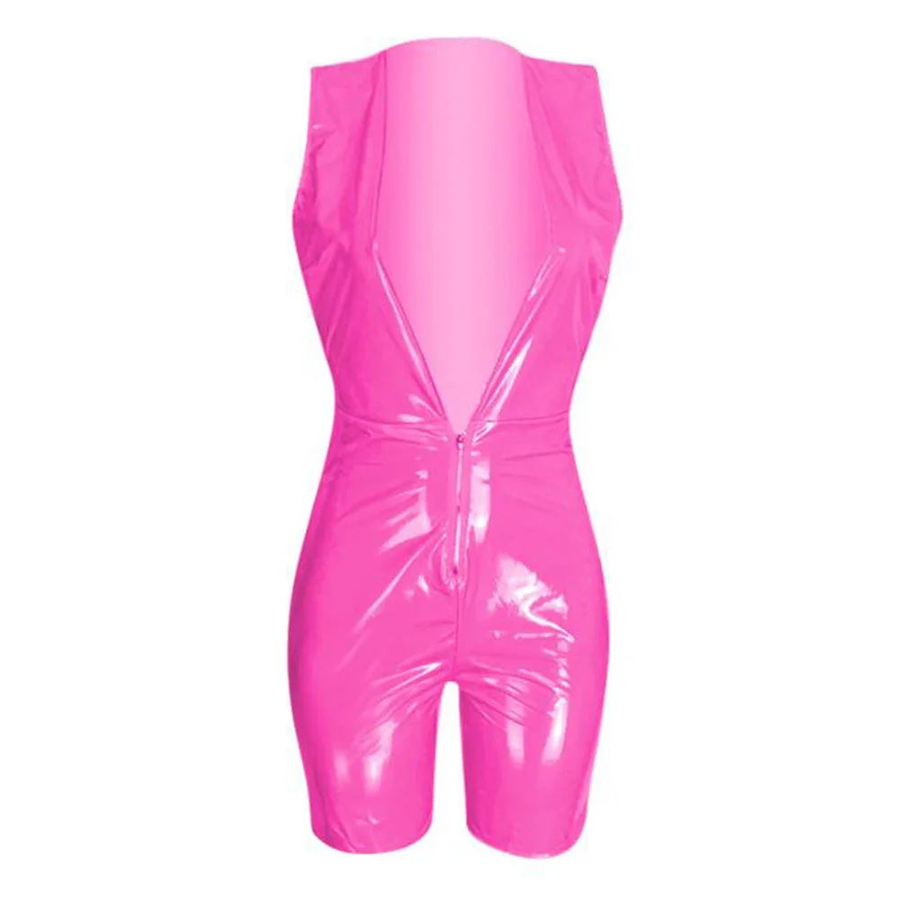 Vrouwen Jumpsuit Romper Bodycon Playsuit Shiny Wetlook Pu Faux Lederen