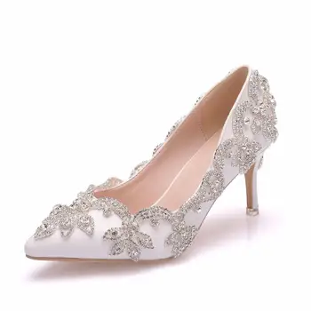 

WEIQIAONA New Sexy Luxury Pionted Toe Pump High Heels Ladies Shoes Party wedding shoes Women Shoes Noble white women's shoes