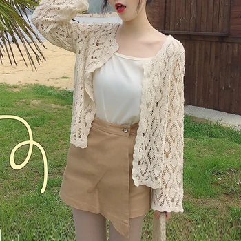 

2020 Summer Women Fresh Solid White Hollow Out Embroidery Lace Sun protection Short Open Stitch Clontings