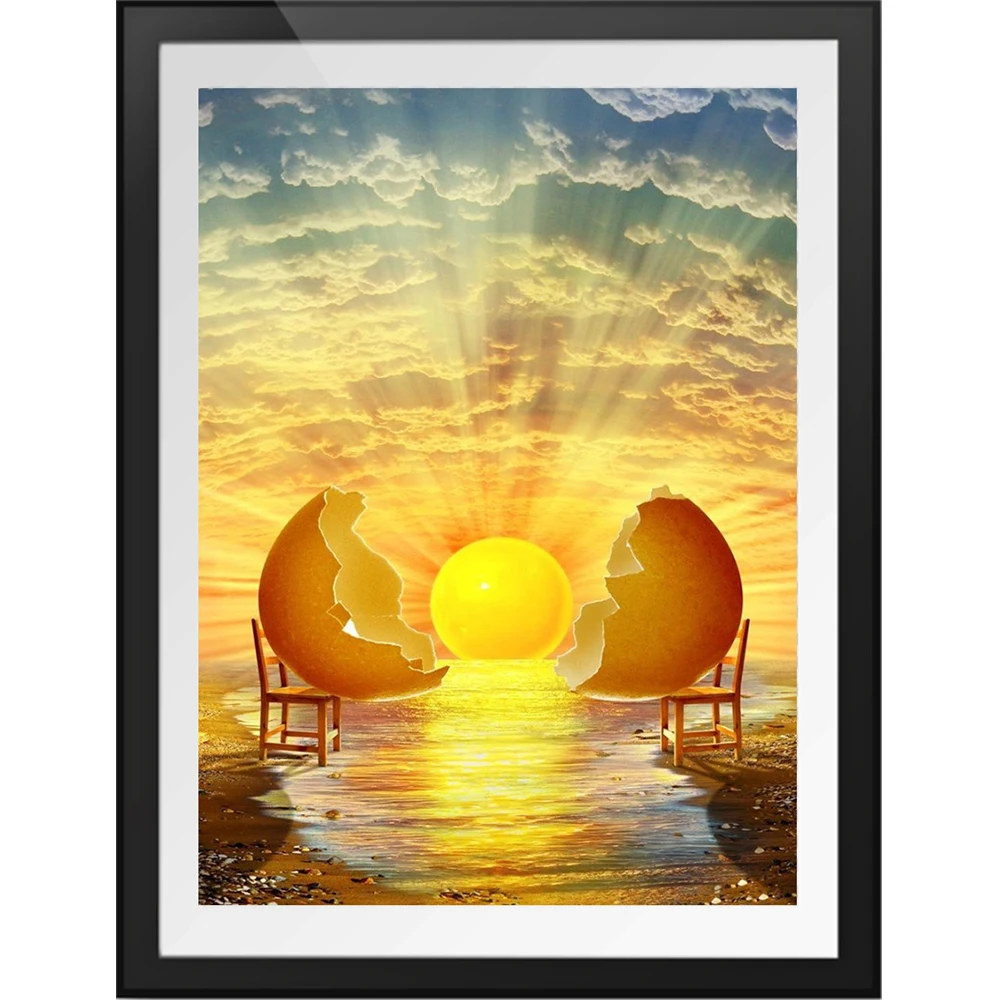 Diy pintura diamante bordado paisagem no sol diamante mosaico ponto cruz completo redondo imagem de strass venda