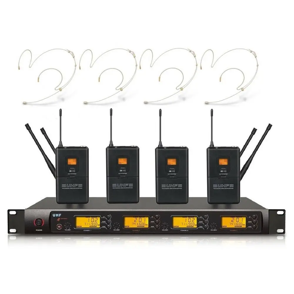 Беспроводная микрофонная система UHF Pro 4 Канала Беспроводная гарнитура микрофонная система