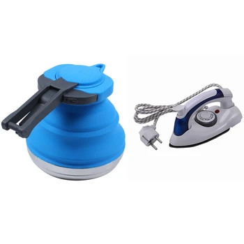 

1 Set Eu Plug Electric Steam Iron Garment Steamer Handheld Flatiron & 1 Pcs Folding Silicone Water Kettle 1.2L Water Pot