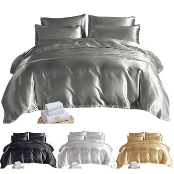 

Bedding Set Queen King Size Bed Set Quilt Duvet Cover Linens And Pillowcase For Single Double Bedclothes Satin Silk Bedding Set