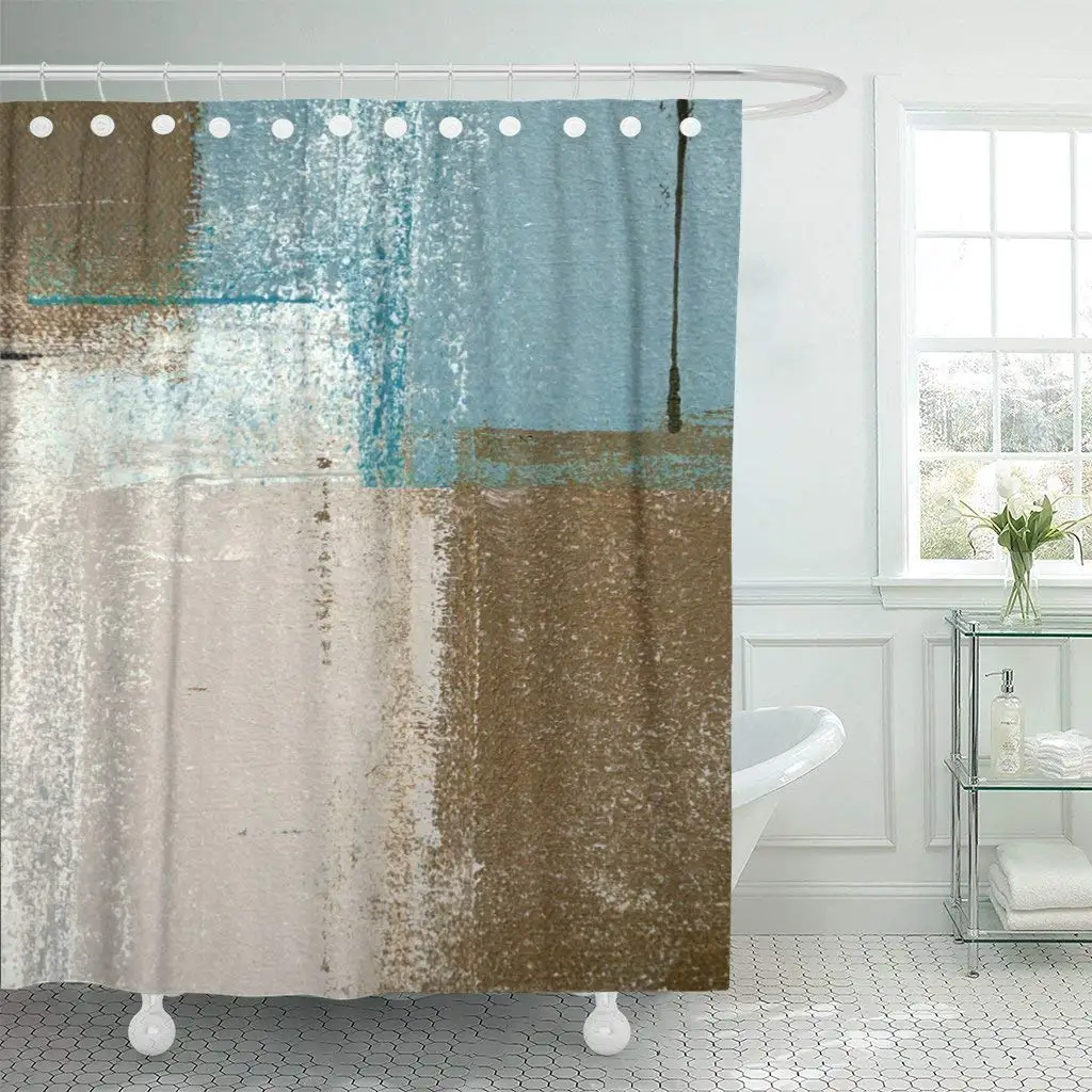 

Fabric Shower Curtain Curtains with Hooks Beige Acrylic Blue and Brown Abstract Painting Colorful Canvas Contemporary Gallery