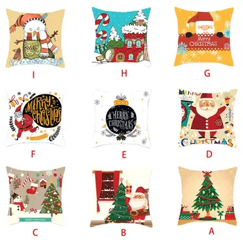 

Merry Christmas Peach Velvet Cushion Cover Cartoon Santa Claus Snowman Xmas Tree Digital Print Decorative Pillow Case 425C