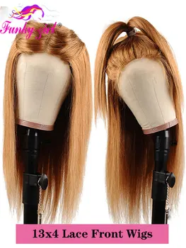 

Glueless Lace Front Human Hair Wig 13x4 Peruvian Straight Frontal Wig For Black Women 1B/27 Ombre Color Human Hair Non-Remy 150%