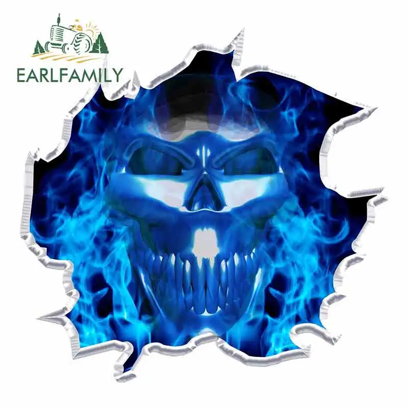 

EARLFAMILY 13cm x 12.5cm for Ripped Flaming Skull Blue Funny Car Stickers RV VAN DIY Fine Decal Bumper Trunk Truck Graphics