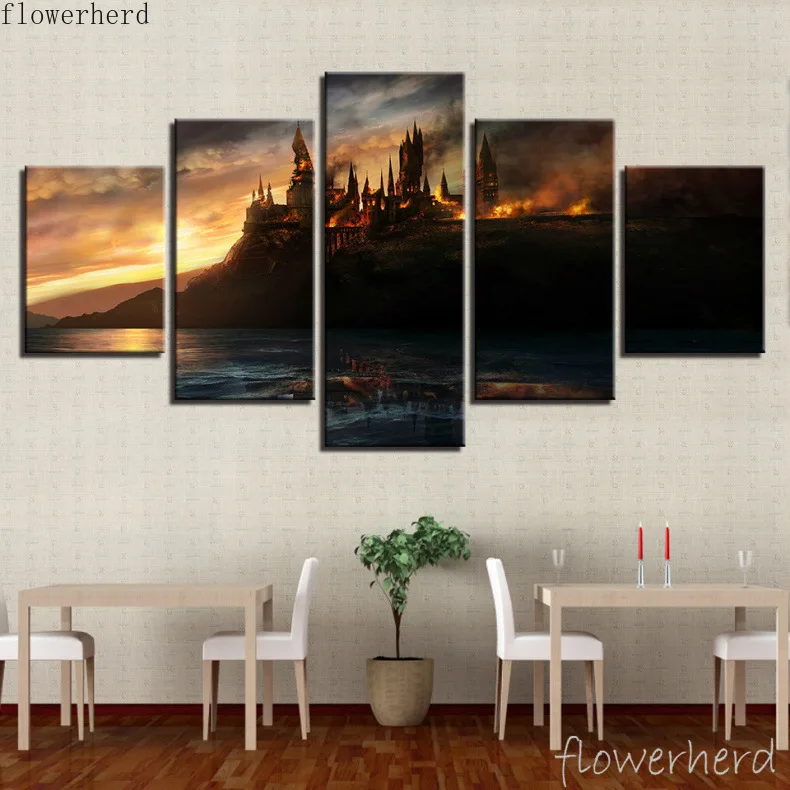 Decorative Painting Wall Art Canvas Posters and Prints Harri Cartoon Magic School Five-piece Puzzle for Home Living Room Mural | Дом и сад