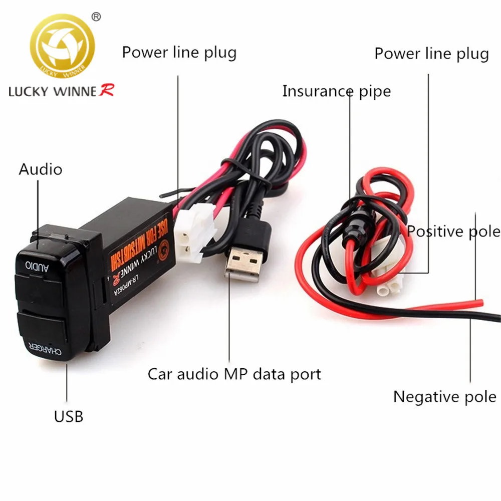 Для автомобилей Mitsubishi Dual USB QC3.0 аудио-порт зарядного устройства интерфейс пустой переключатель отверстие аксессуар 2.4A для быстрой зарядки мобильного телефона