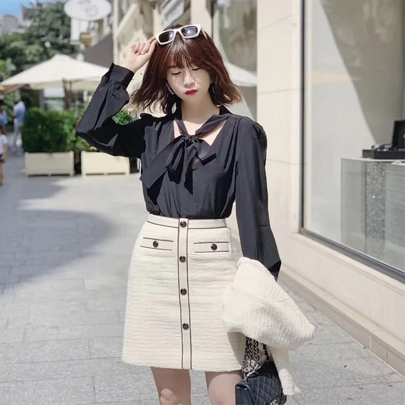 

Women Skirt 2019 Autumn /Winter New Simple / Versatile Button Women Jacket Coat A Line Women's Mini Skirt Sets