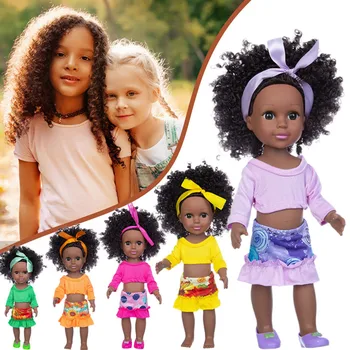 

Fashion Children's day Various anime Black African Black Baby Cute Curly 35CM Vinyl Baby Toy funny wedding подарок девушке