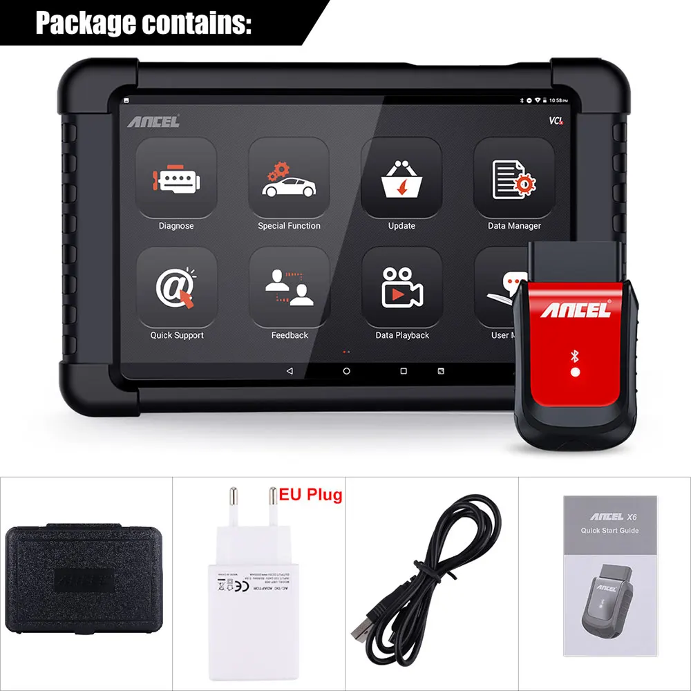 Ancel X6 EU Plug Ancel X6 OBD2 сканер Bluetooth сканер ABS подушка безопасности масло EPB DPF Сброс OBD 2 Автомобильный сканер код ридер авто автомобильный диагностический инструмент - Цвет: Ancel X6 EU Plug