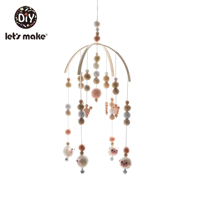 Let'S Make Wood Baby Bed Toys Gift Crib Mobile Infant Room Stroller Music Baby Felt Wool Ball Rattles Wooden Teether Toys Peachy Crown