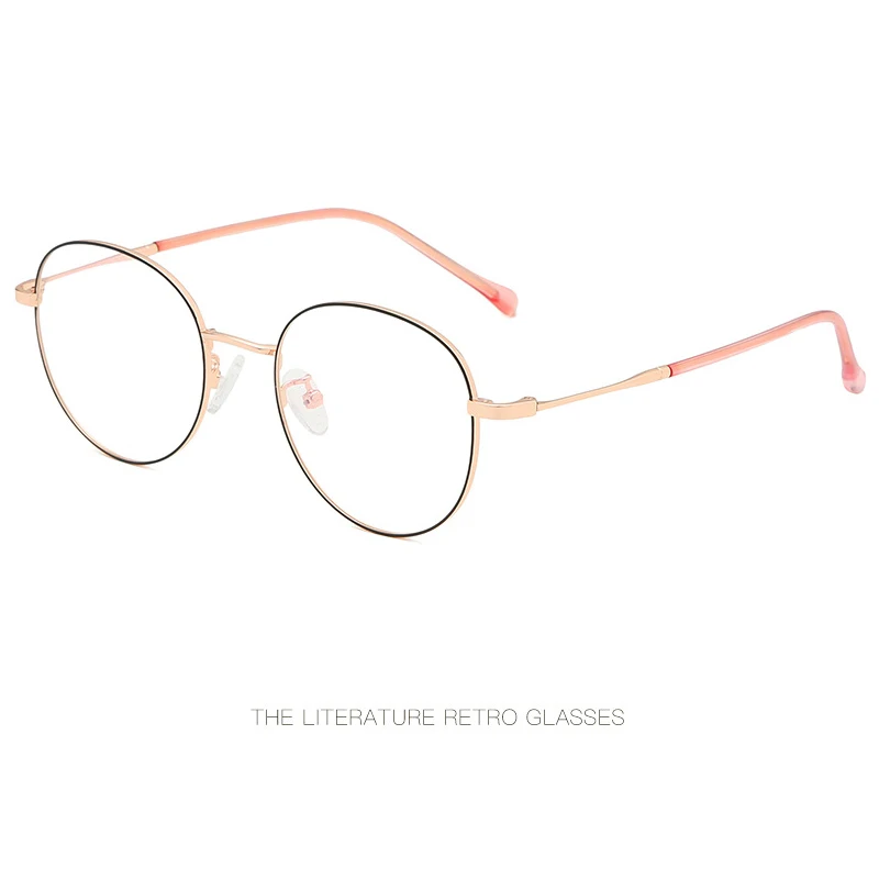 New trend small round frame flat mirror retro metal eyeglass frame personality fashion can be equipped with myopia glasses frame - Цвет оправы: Black Gold
