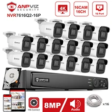 

Anpviz 16CH NVR 4K 8MP POE IP Camera Plug&Play Customized System Hikvision OEM CCTV Outdoor Security Surveillance Kit H.265+