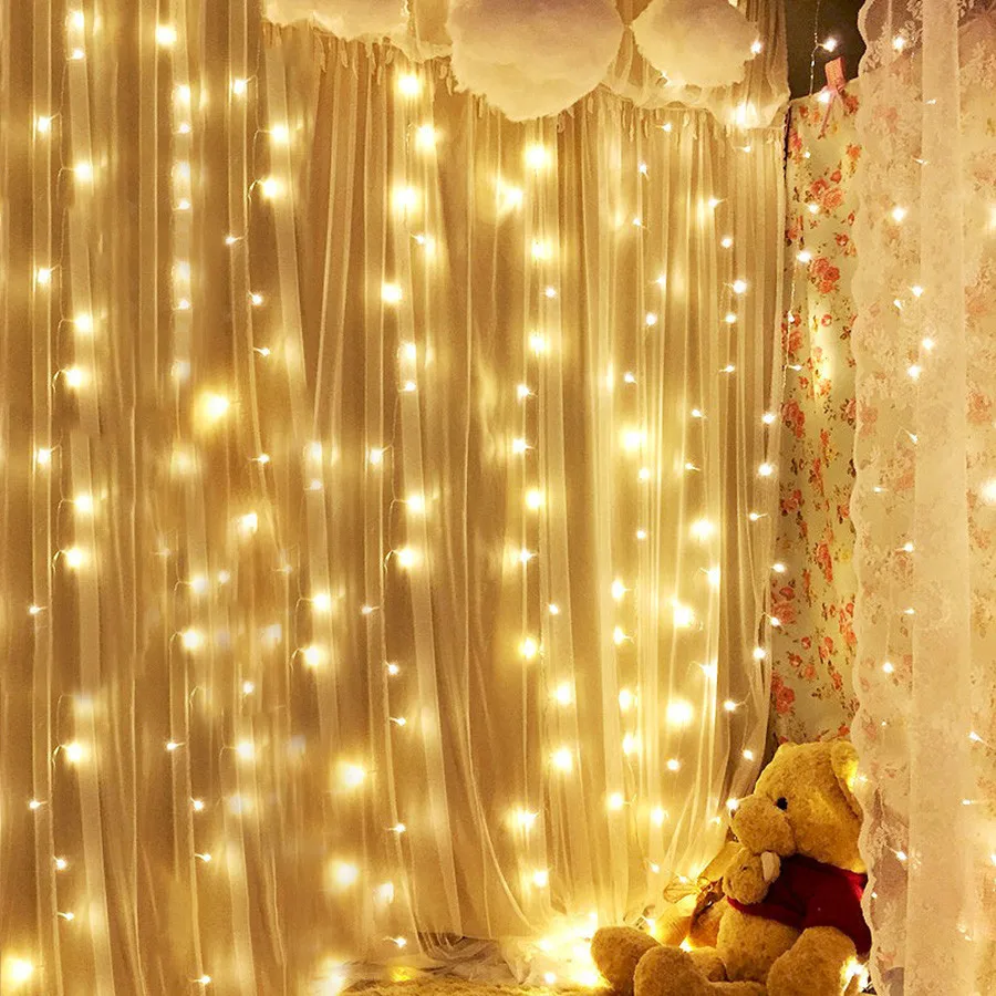 3x2/3x3/6X3 м, Рождественская фея, сосулька, струнный светильник, оконный занавес, светодиодный светильник, гирлянда, свадебные, вечерние, для спальни, Декор окна - Emitting Color: Warm White