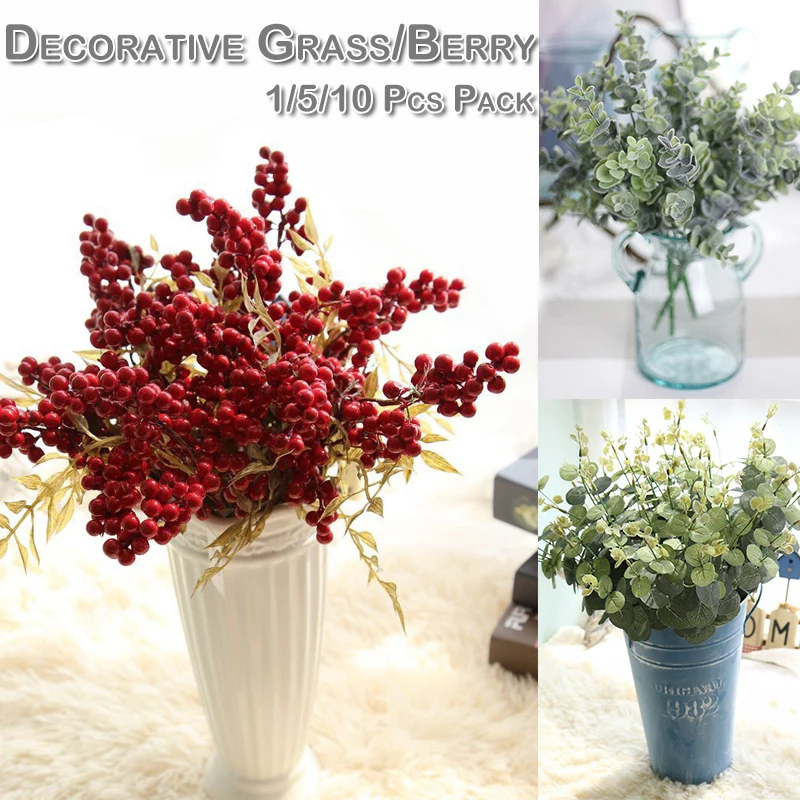 

Artificial Flowers Herb Christmas Berry Fall Decor Artificial Plants Autumn Decoration Dry Flower Grass DIY Bridal Bouquet D30