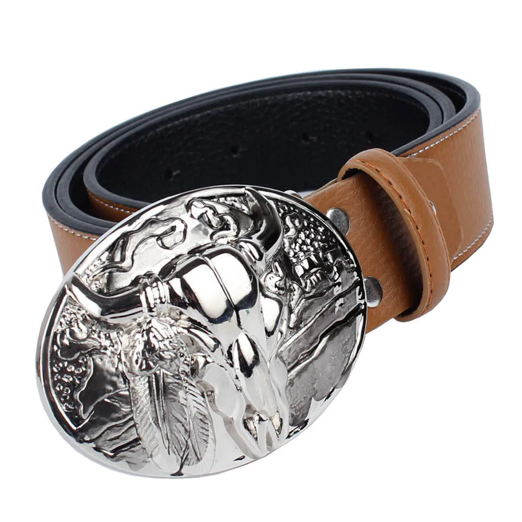 Metal Arabesque Pattern Buckle Waist Belt Leather Waistband Cowgirl Western