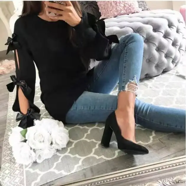 Women Sweater Autumn Winter Knitted Long-sleeved cutout sweater Hollow bow round neck solid sweater Loose Cotton Tops Pullovers Women Sweater Autumn Winter Knitted Long-sleeved cutout sweater Hollow bow round neck solid sweater Loose Cotton Tops Pullovers