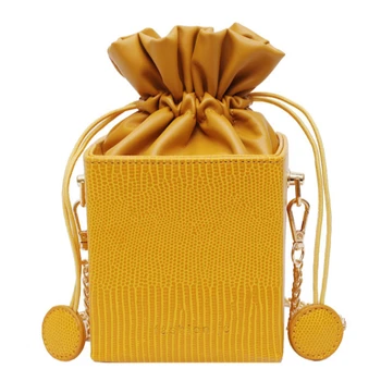 

New Fashion Drawstring Shoulder Bucket Bag for Women Small Casual Flap Bag Ladies' Handbags Box Shape Female Crossbody Bags Sac
