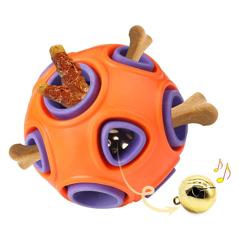 Purple Интерактивные игрушки для собак, лакомство мячом с маленьким колокольчиком, головоломки для собак, игрушки для домашних собак или жевательные игрушки для кошек, шарики с прочной резиновой - Цвет: Purple