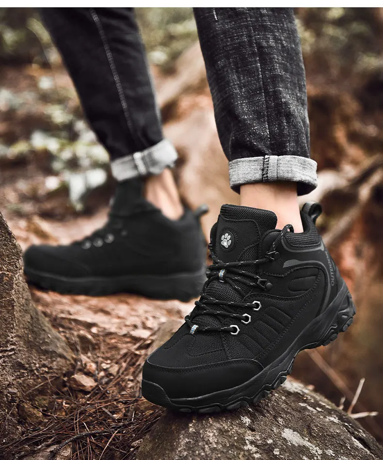 MANLI Genuine Leather Men Outdoor Hiking Shoes Winter With en Leather Boots Waterproof Mountain Climbing Hunting Boots