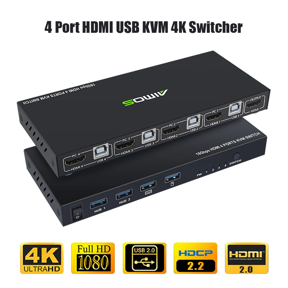 HDMI KVM переключатель 4 порта 4K USB разветвитель для совместного использования