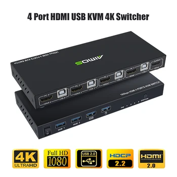 

HDMI KVM Switch 4 Port 4K USB Switcher Splitter Box for Sharing Monitor Printer Keyboard Mouse Adaptive EDID/HDCP Decryption